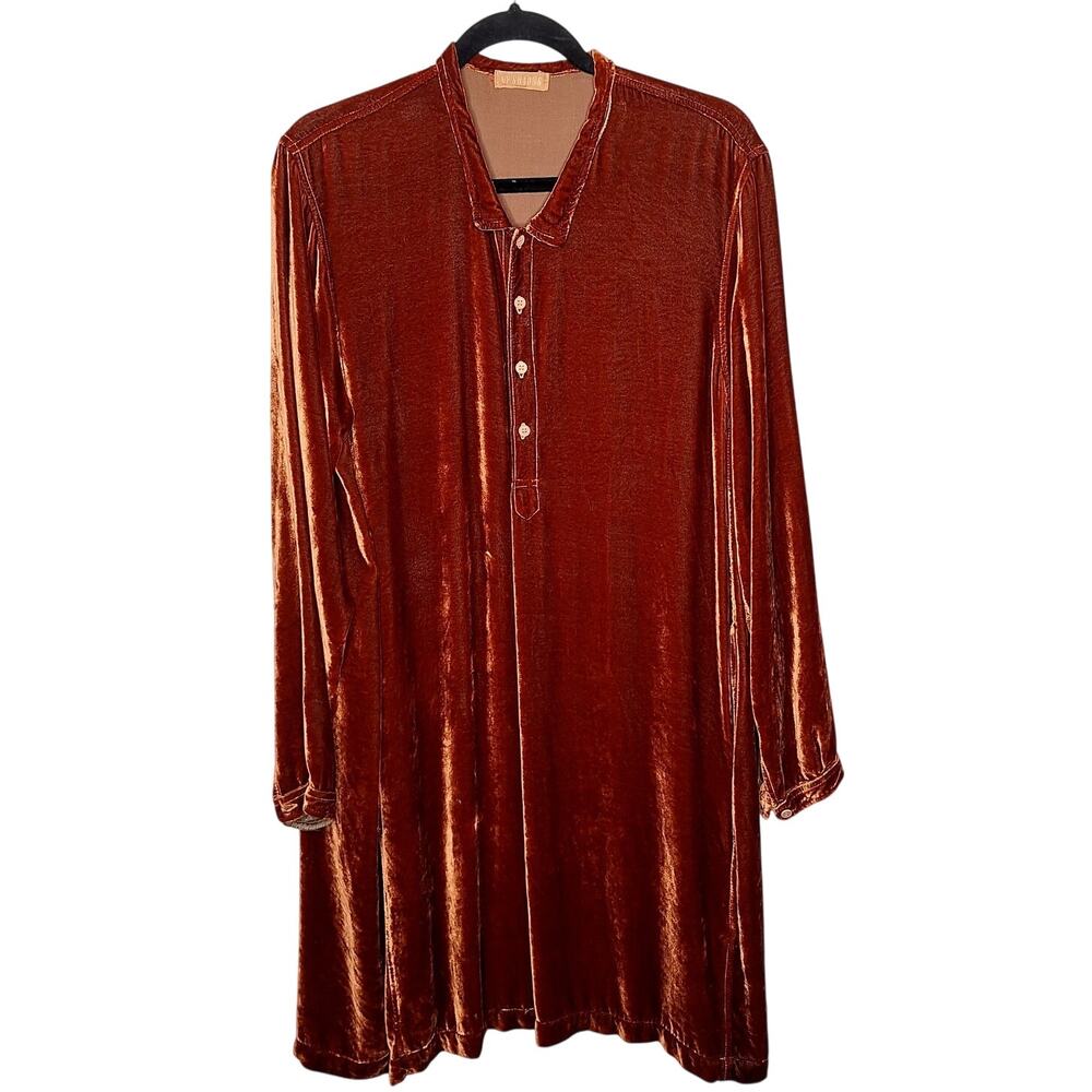 CP Shades Rust Velvet Tunic Dress Large Fall Holiday Party Silk Blend Boho